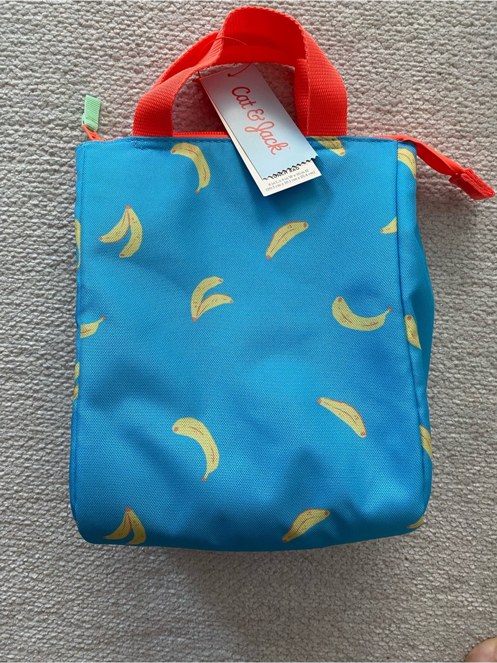 Cat & Jack Blue Banana Pattern Lunch Tote with Orange Handles